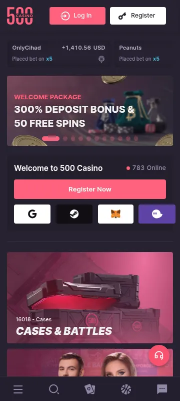 500 Casino mobile-optimised browser experience